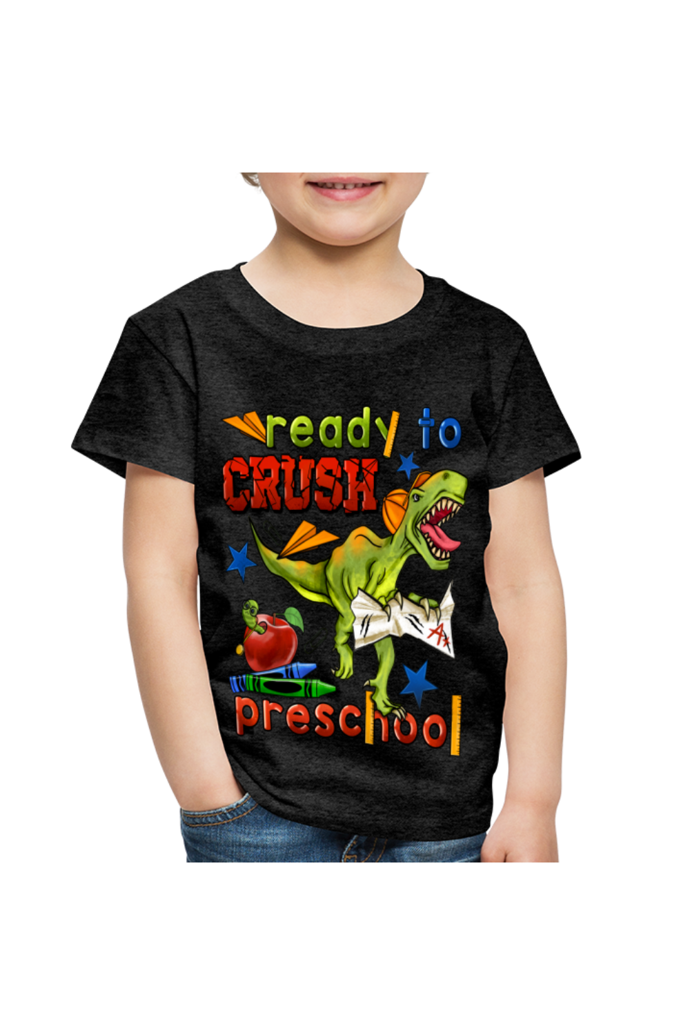 Toddler Boys Ready To Crush Preschool Short Sleeve Tee Shirt for Back To School - charcoal grey - NicholesGifts.online