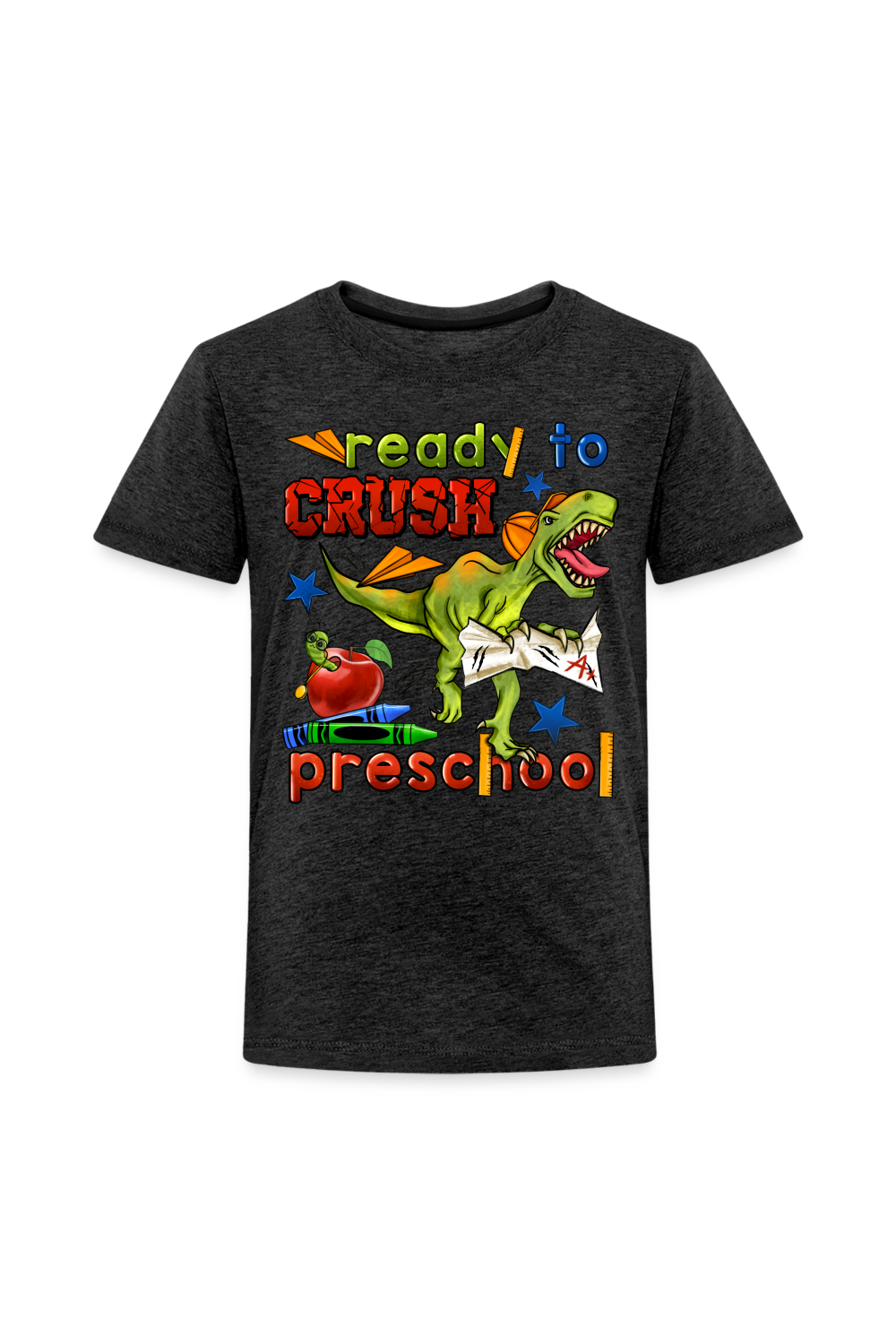 Toddler Boys Ready To Crush Preschool Short Sleeve Tee Shirt for Back To School - charcoal grey