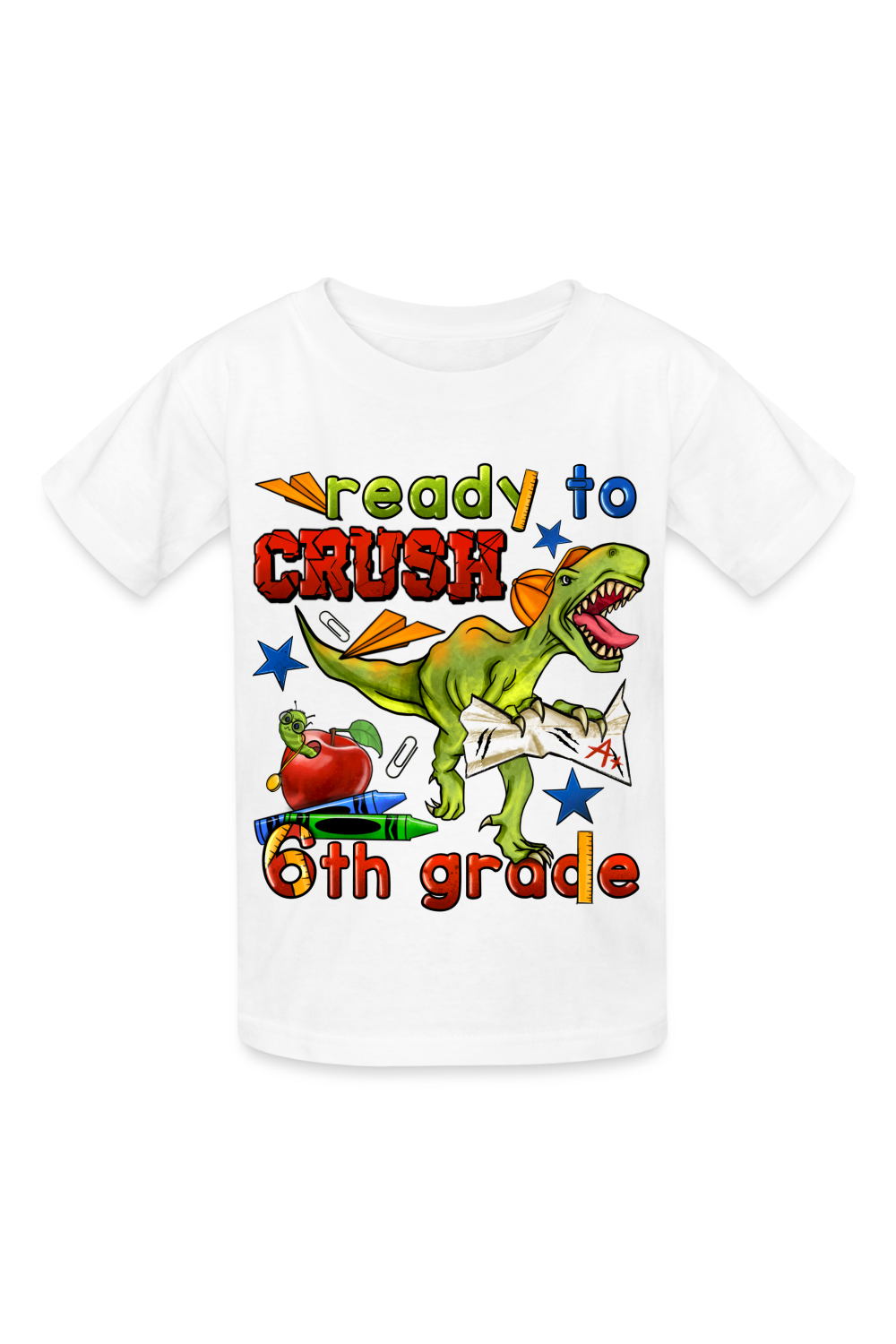 Boys Ready To Crush Six Grade Short Sleeve Tee Shirts for Back To School - white - NicholesGifts.online