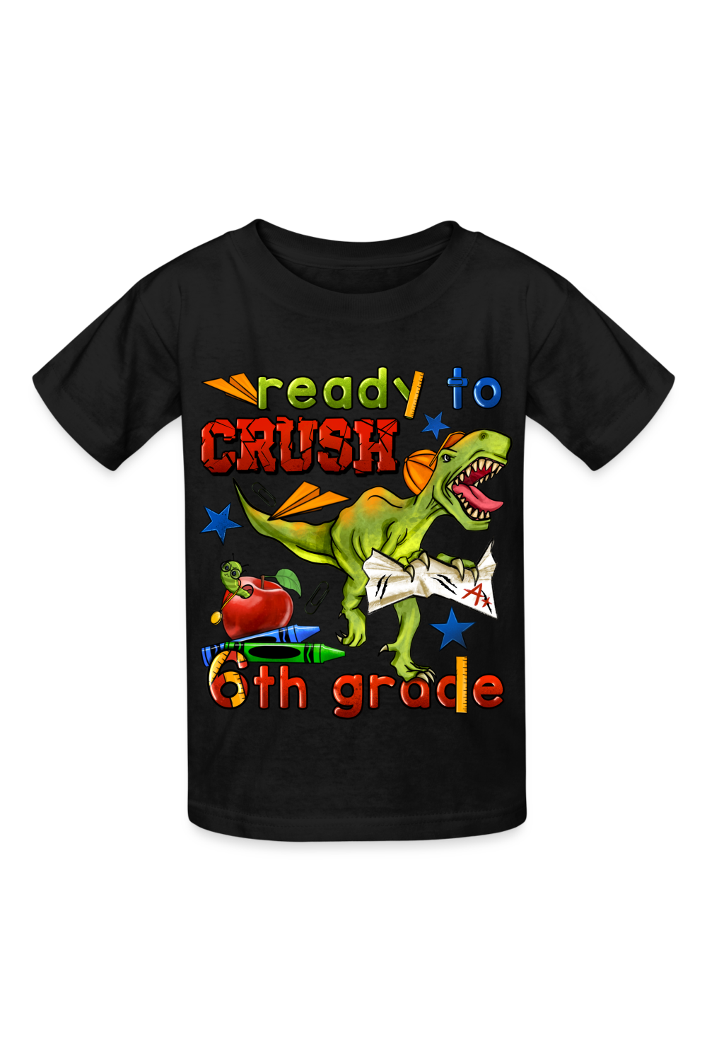 Boys Ready To Crush Six Grade Short Sleeve Tee Shirts for Back To School - black - NicholesGifts.online