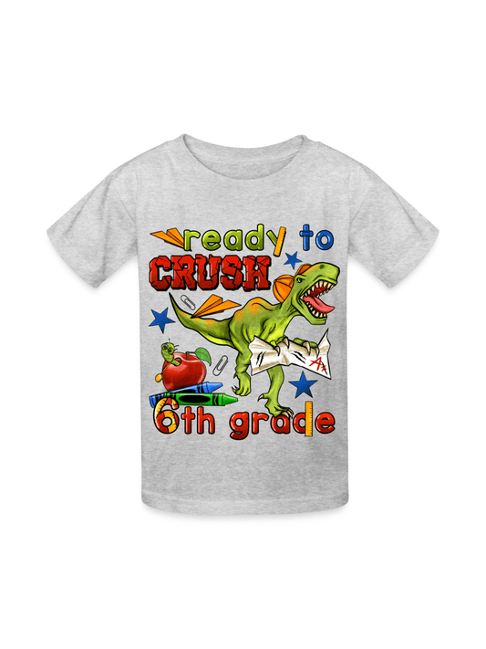 Boys Ready To Crush Six Grade Short Sleeve Tee Shirts for Back To School - heather gray / NicholesGifts.online