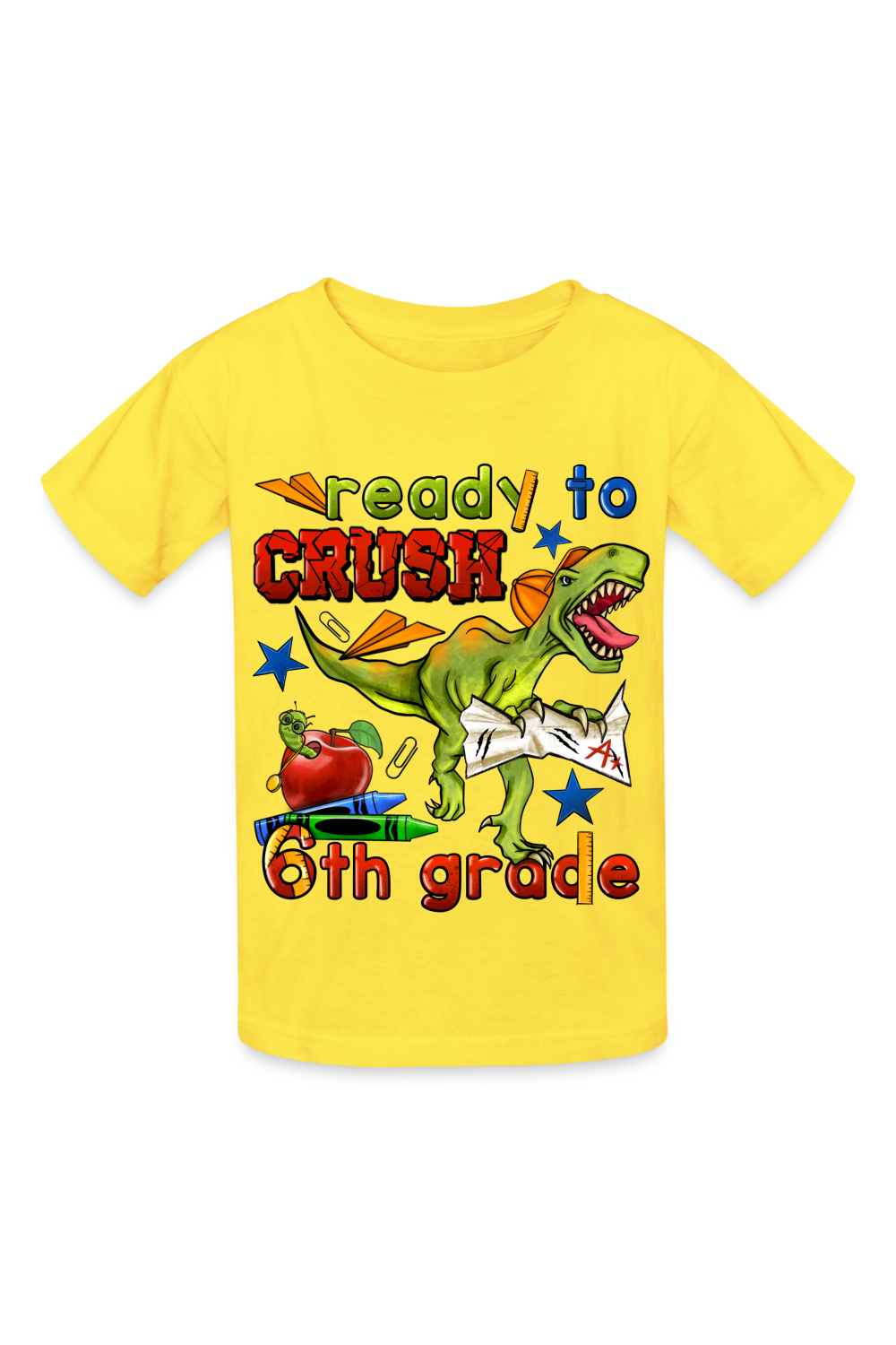Boys Ready To Crush Six Grade Short Sleeve Tee Shirts for Back To School - yellow - NicholesGifts.online