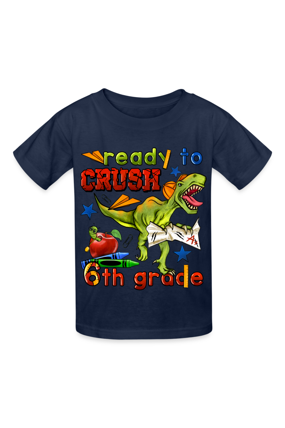 Boys Ready To Crush Six Grade Short Sleeve Tee Shirts for Back To School - navy - NicholesGifts.online
