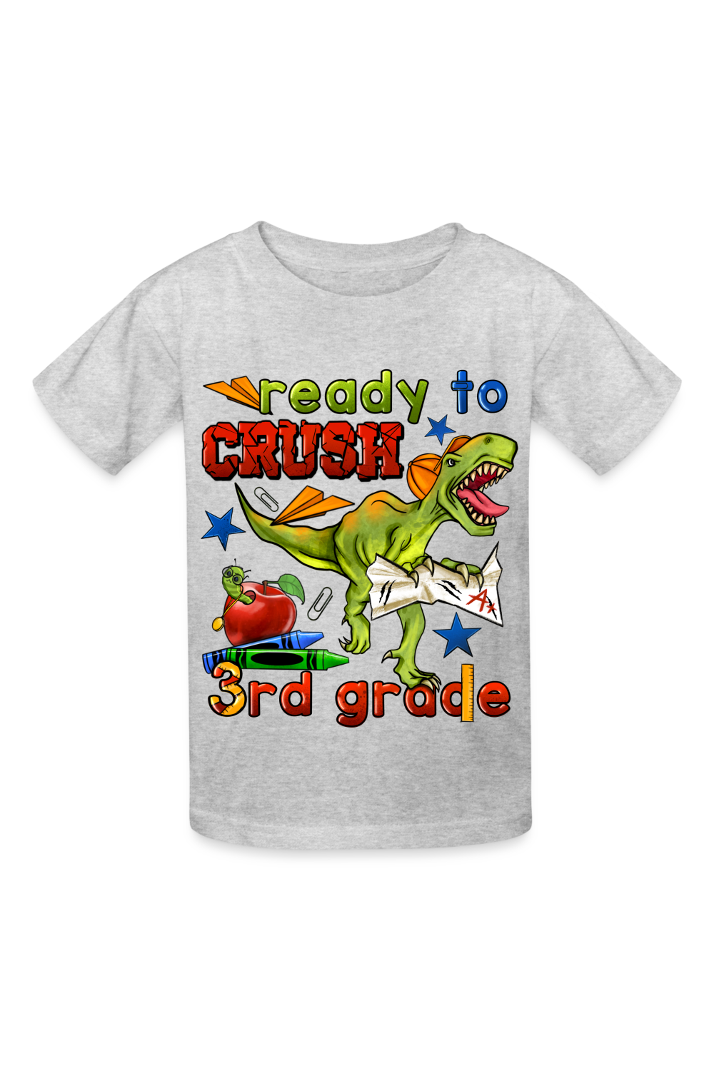 Boys Ready To Crush Third Grade Short Sleeve Tee Shirts for Back To School - heather gray - NicholesGifts.online