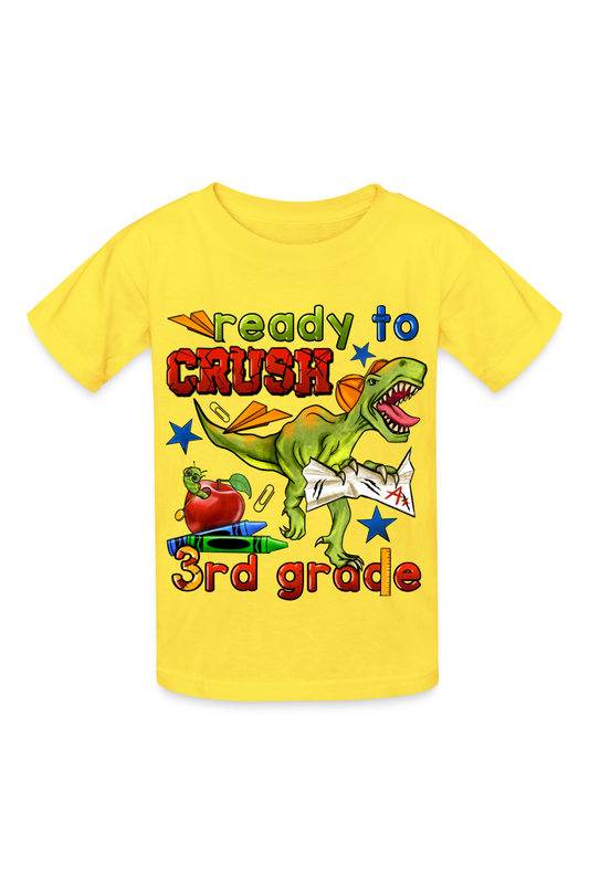 Boys Ready To Crush Third Grade Short Sleeve Tee Shirts for Back To School - yellow / NicholesGifts.online