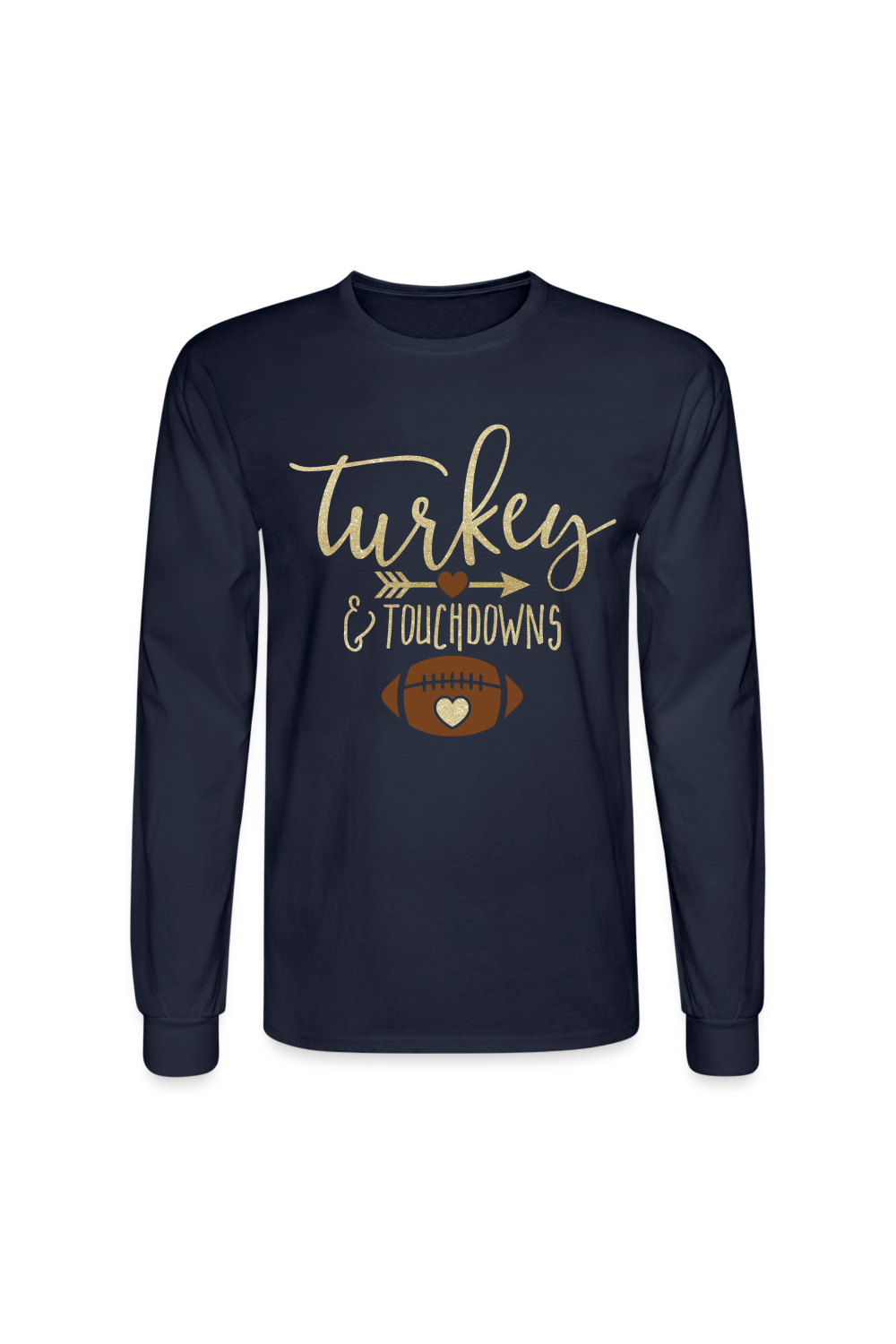 Men Thanksgiving T-Shirt Turkey and Touchdowns Long Sleeve - navy