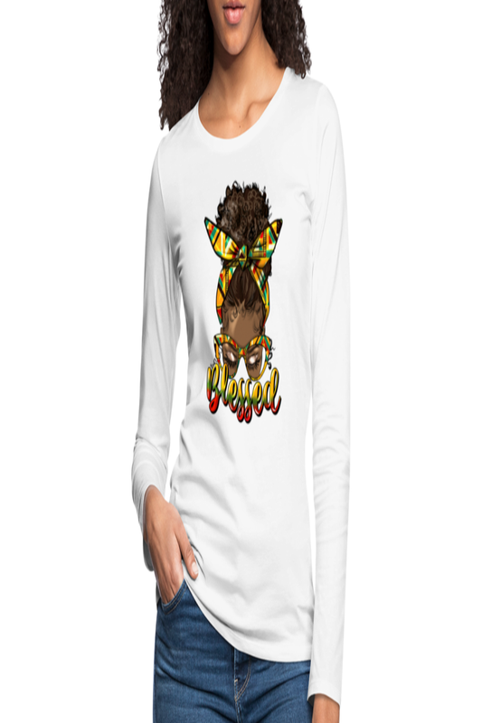 African American Women Blessed Long Sleeve Tee Shirts - white - NicholesGifts.online