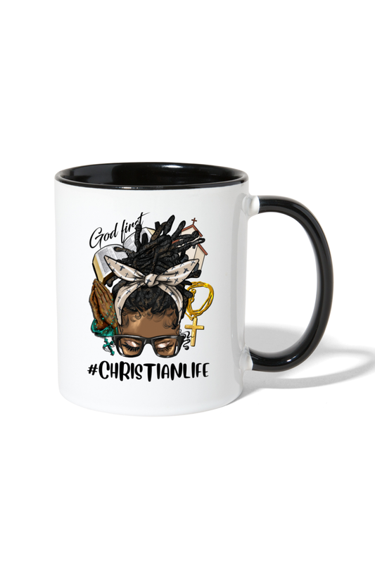 African American Women Christian Life Contrast Coffee Mug - white/black - NicholesGifts.online