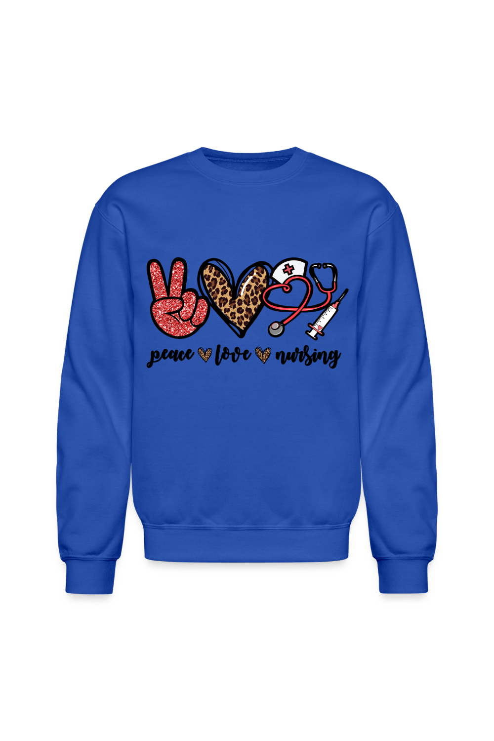 Women Peace Love Nursing Crewneck Sweatshirt - royal blue