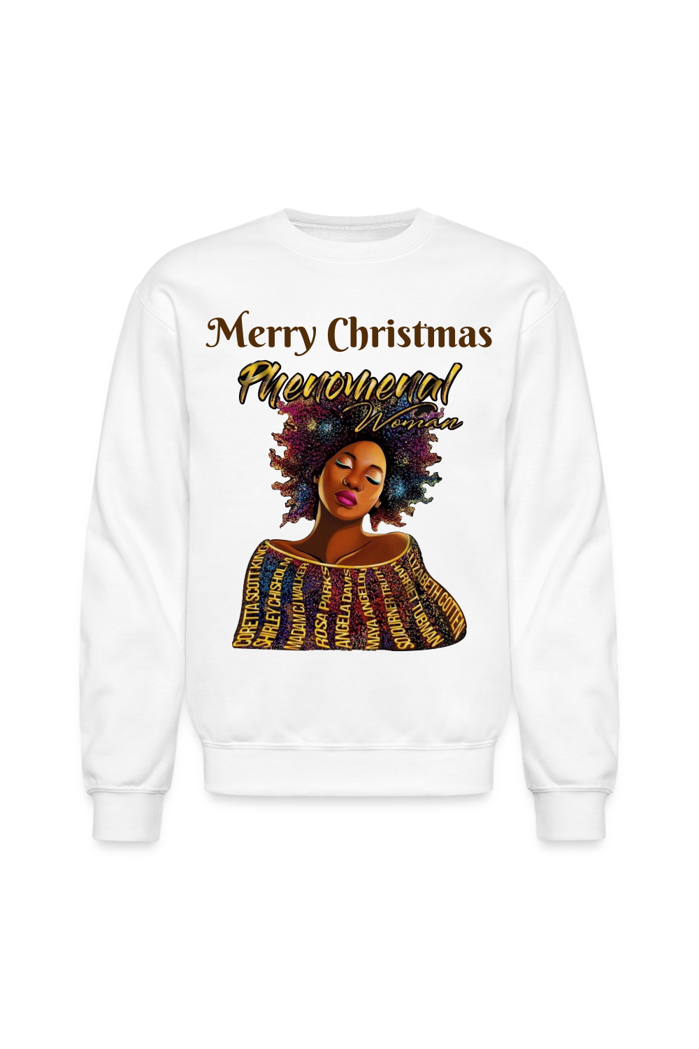 African American Women Phenomenal Woman Christmas Sweatshirt - white - NicholesGifts.online