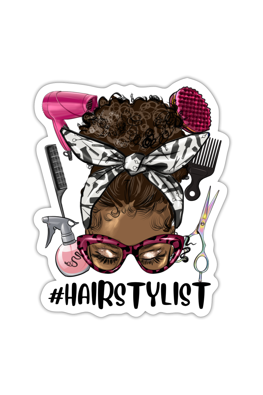 African American Women Hair Stylist Sticker - white matte -NicholesGifts.online 