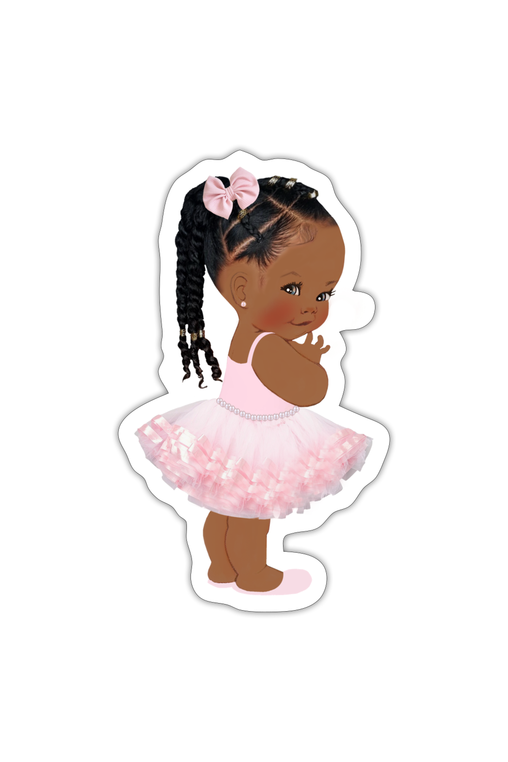 African American Toddler Girl Pink Dress Vinyl Sticker - white matte - NicholesGifts.online