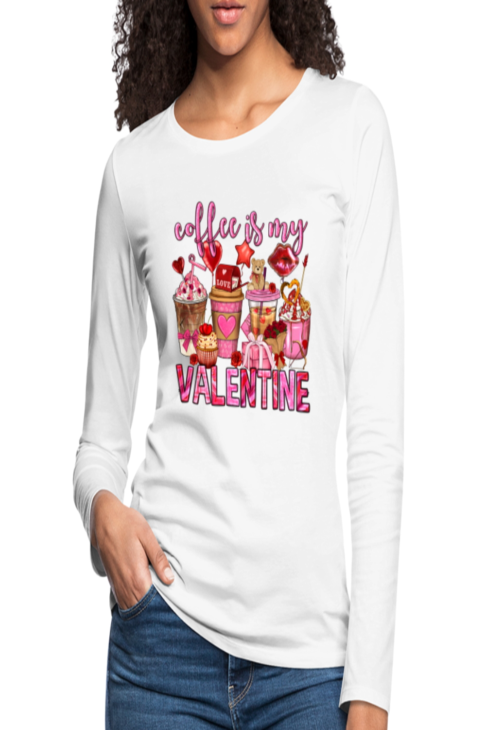 Women's Valentine's Day Coffee is my Valentine Long Sleeve T-Shirt - white - NicholesGifts.online