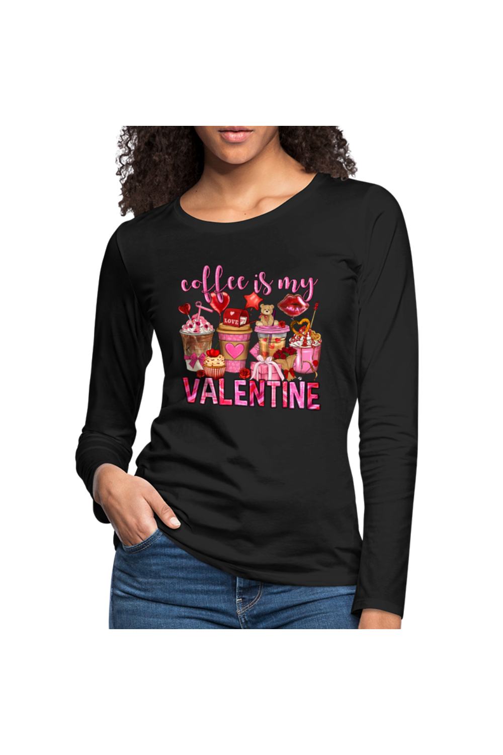 Women'sValentine's Day Coffee is my Valentine Long Sleeve T-Shirt - black - NicholesGifts.online