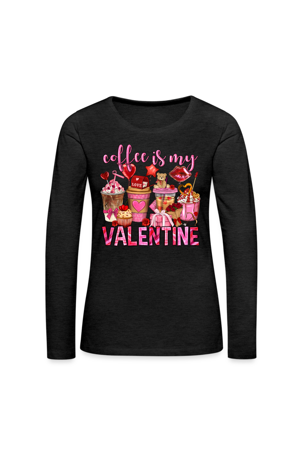 Women'sValentine's Day Coffee is my Valentine Long Sleeve T-Shirt - charcoal grey