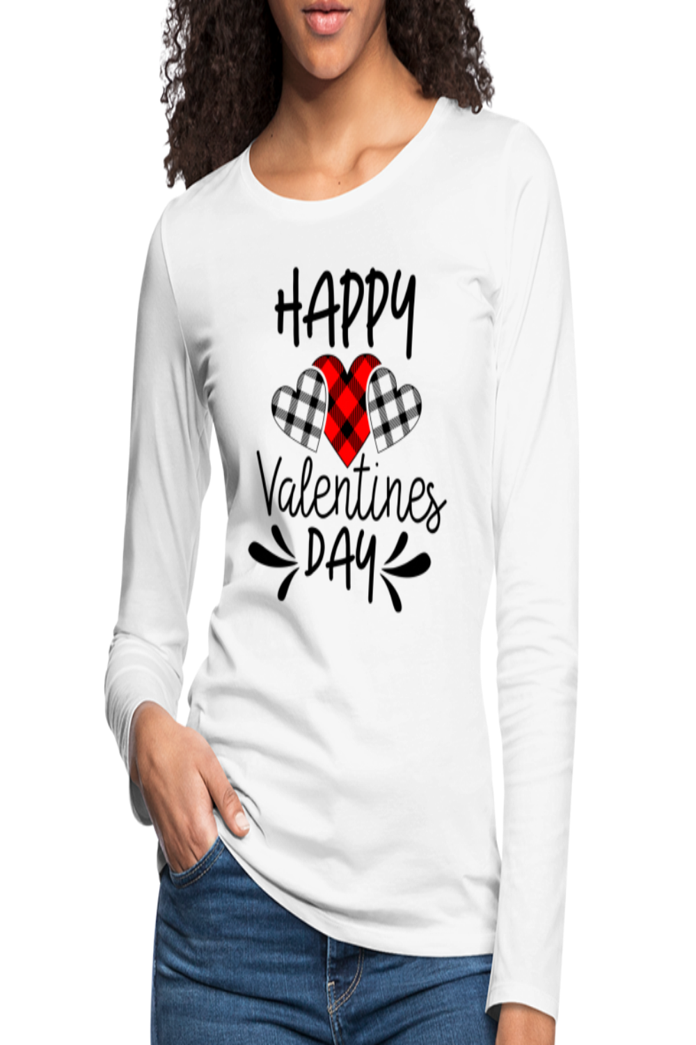 Women's Happy Valentine's Day Long Sleeve T-Shirt - white - NicholesGifts.online