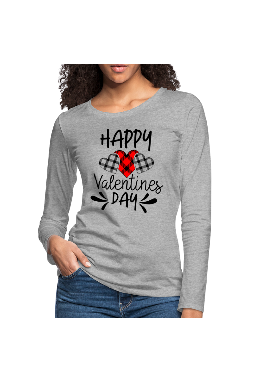 Women's Happy Valentine's Day Long Sleeve T-Shirt - heather gray - NicholesGifts.online