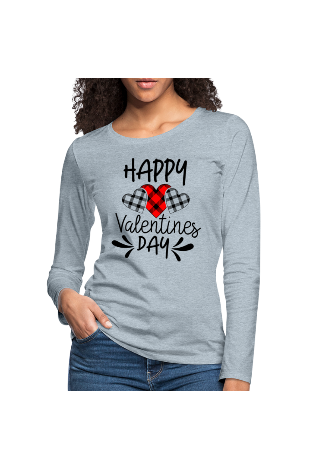 Women's Happy Valentine's Day Long Sleeve T-Shirt - heather ice blue - NicholesGifts.online
