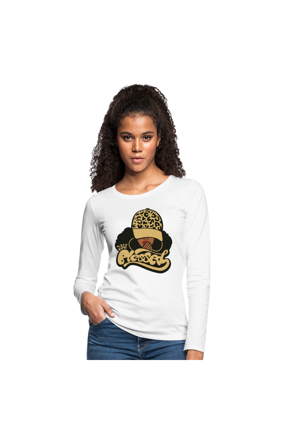Women's Gold Just Blessed  Long Sleeve T-Shirt - white