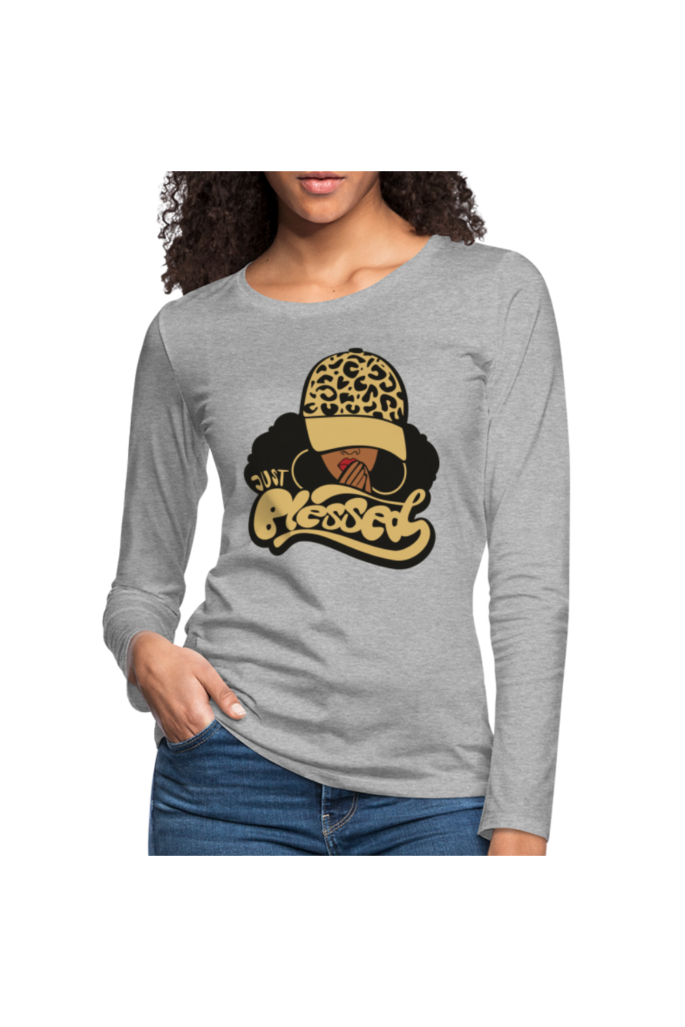 Women's Gold Just Blessed  Long Sleeve T-Shirt - heather gray