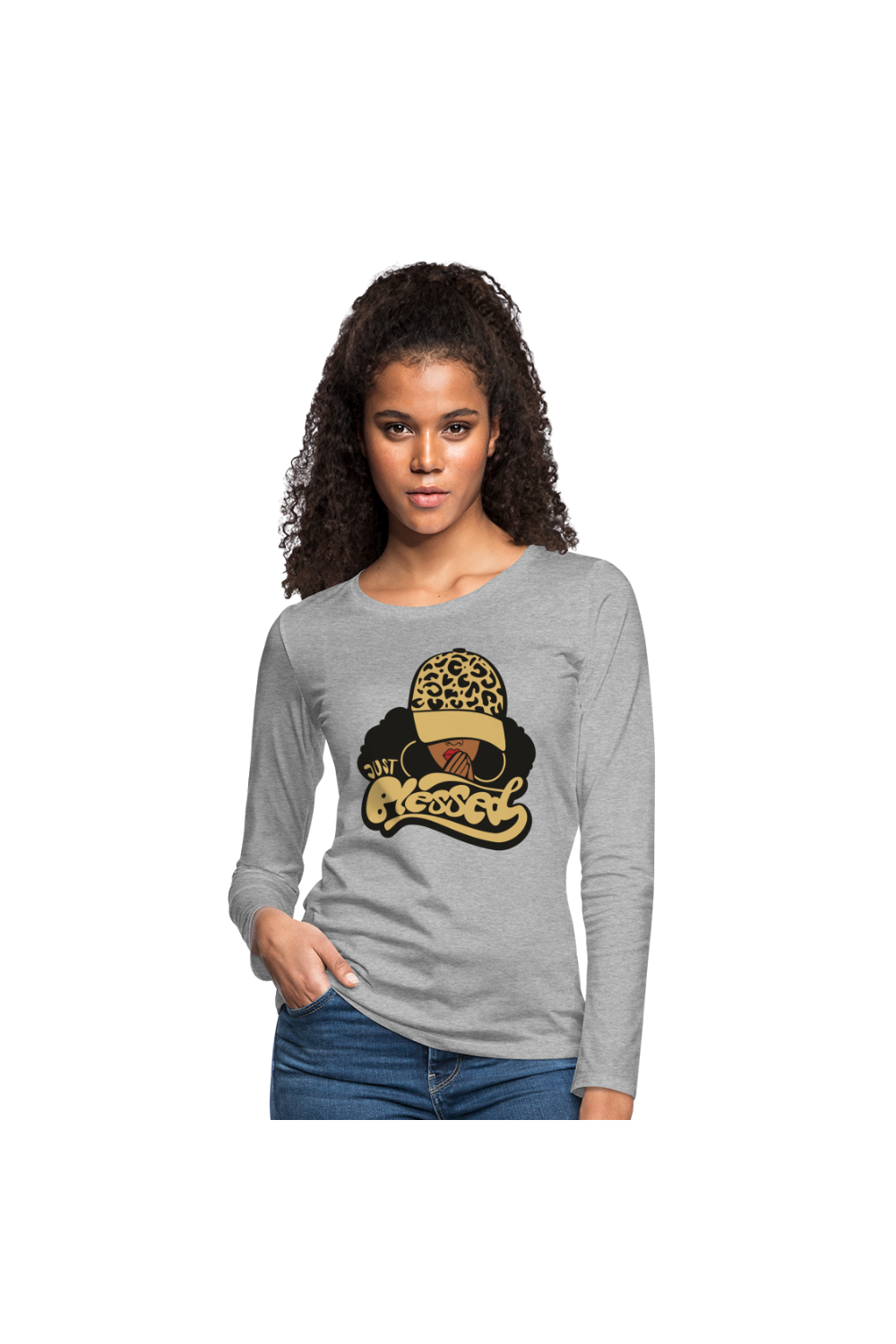 Women's Gold Just Blessed  Long Sleeve T-Shirt - heather gray