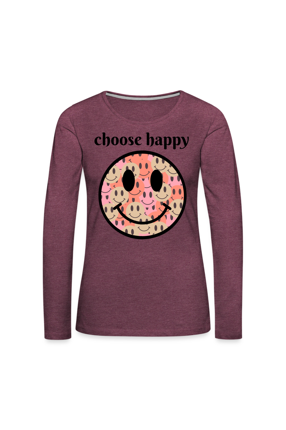Women's Choose Happy Long Sleeve T-Shirt - heather burgundy