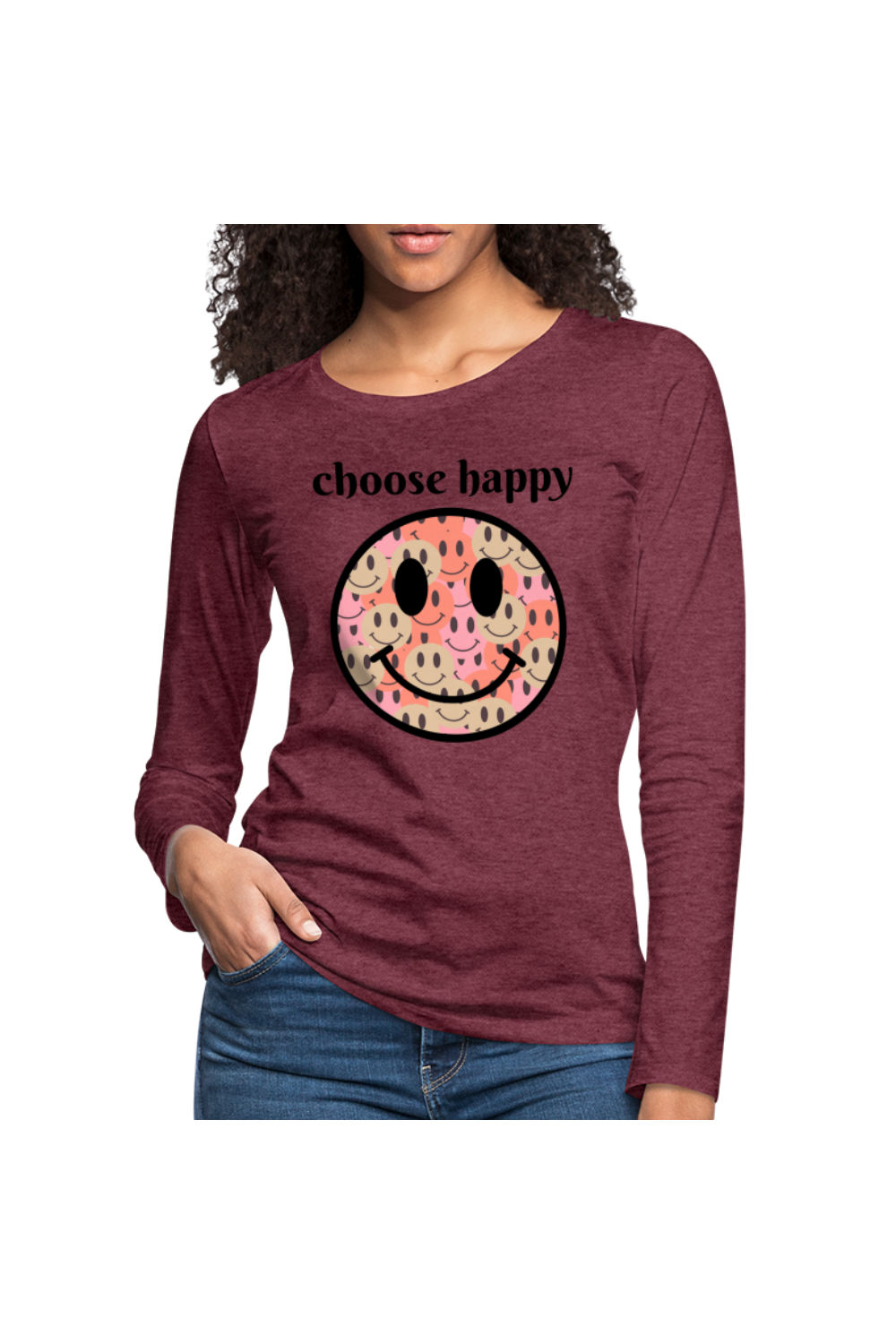 Women's Choose Happy Long Sleeve T-Shirt - heather burgundy