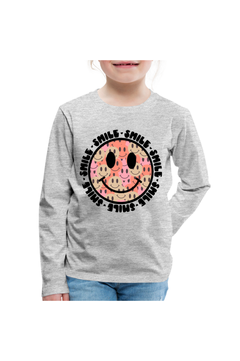Girls Smile Long Sleeve T-Shirt - heather gray - NicholesGifts.online