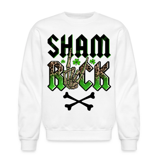 Unisex Adult Sham Rock Skeleton Hand St. Patrick's Day Crewneck Long Sleeve Sweatshirt - white - NicholesGifts.online