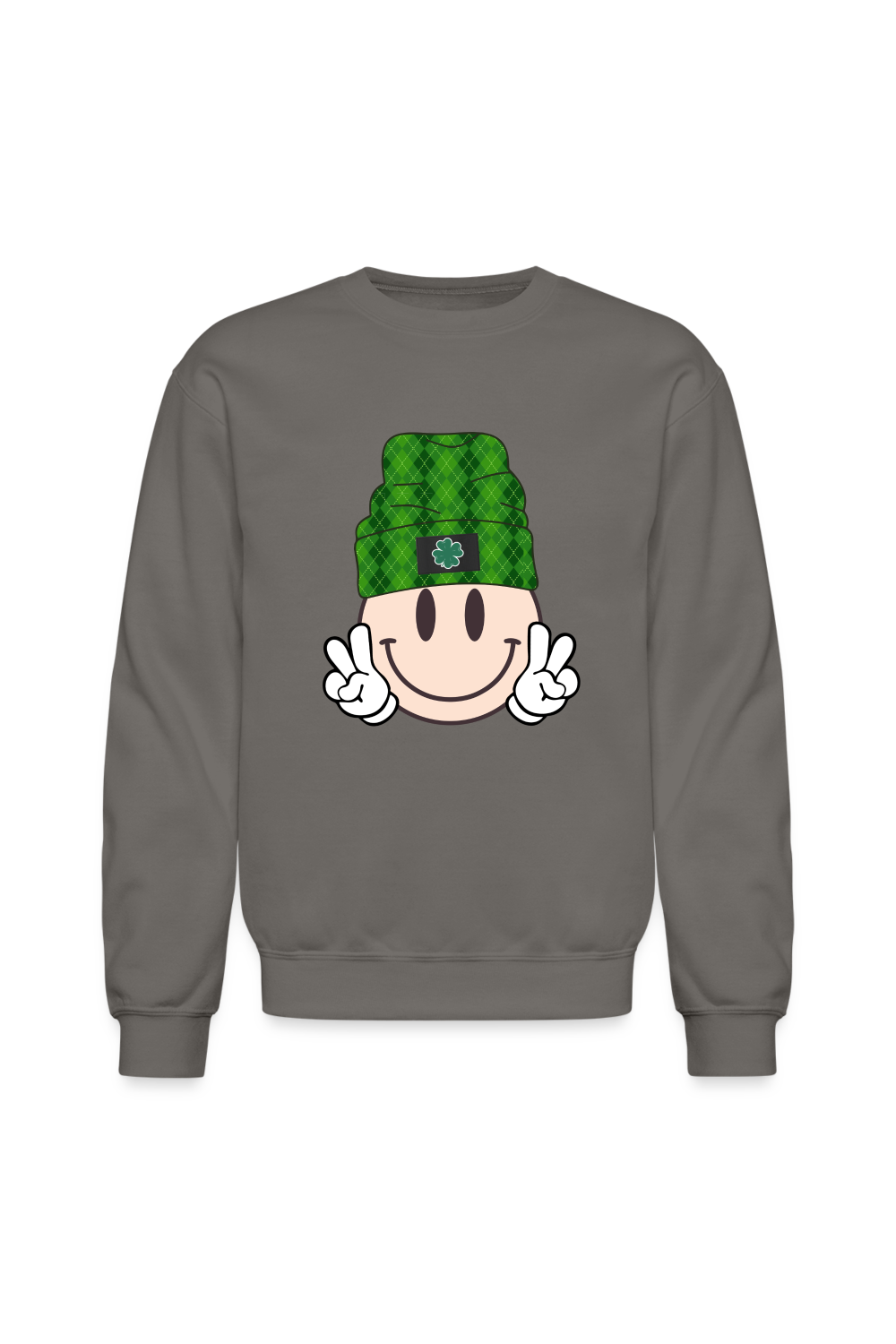 Women Smiley Face with Beanie Hat St. Patrick's Day Green Long Sleeve Sweatshirt nicholesgifts