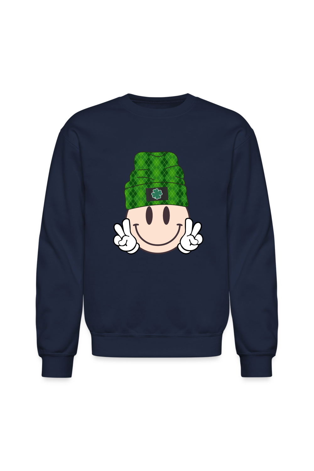 Women Smiley Face with Beanie Hat St. Patrick's Day Green Long Sleeve Sweatshirt nicholesgifts