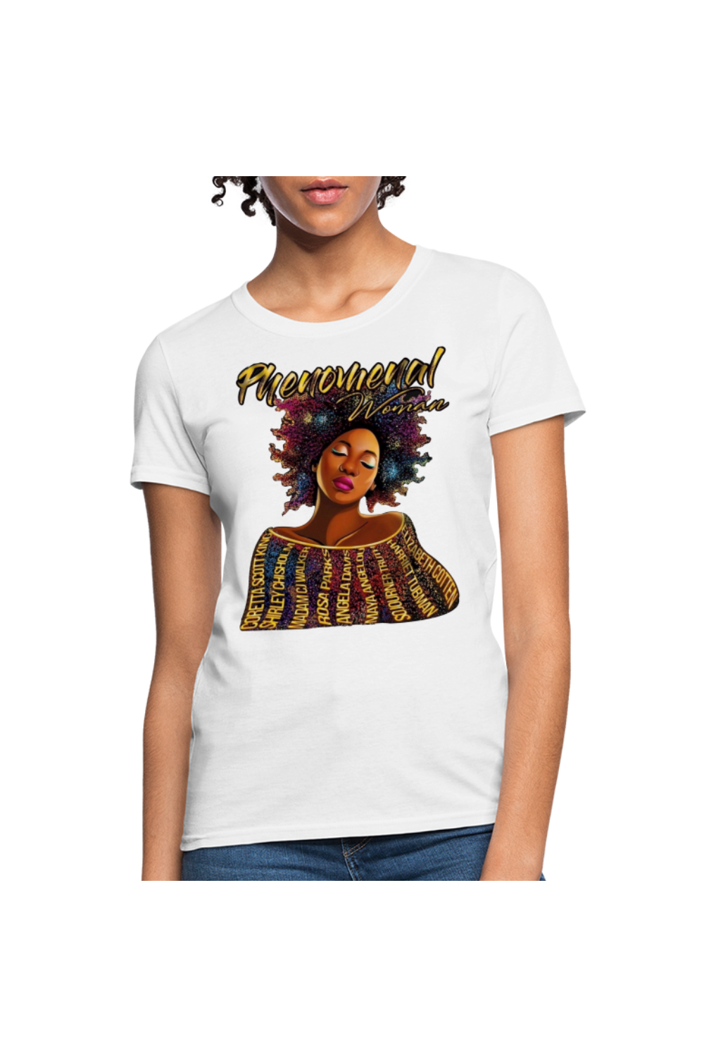 African American Women's Phenomenal Woman Short Sleeve T-Shirt - white