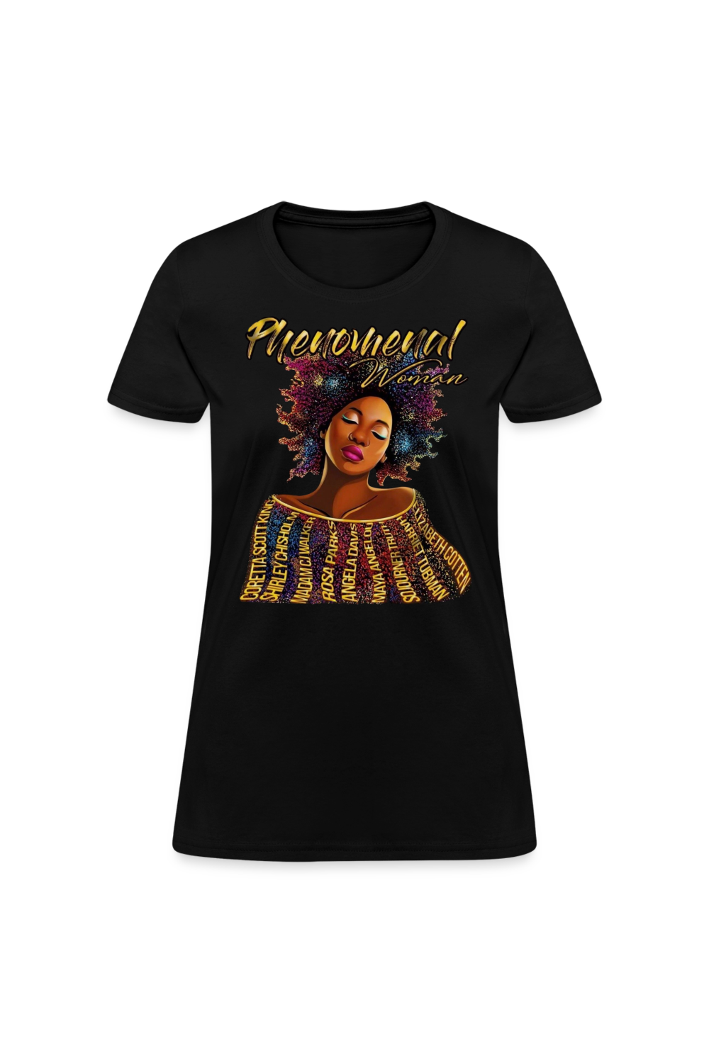 African American Women's Phenomenal Woman Short Sleeve T-Shirt - black