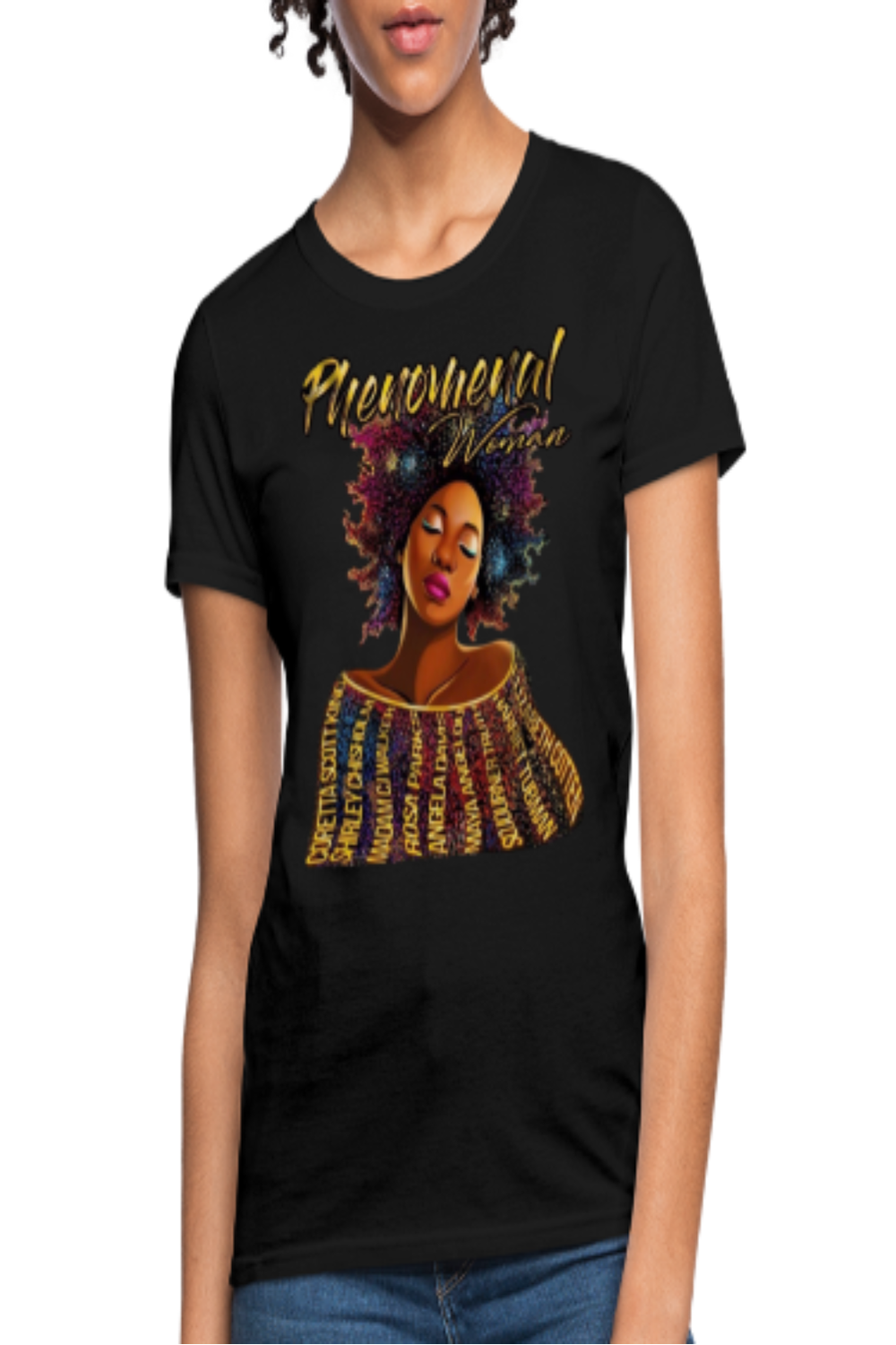 African American Women's Phenomenal Woman Short Sleeve T-Shirt - black - NicholesGifts.online