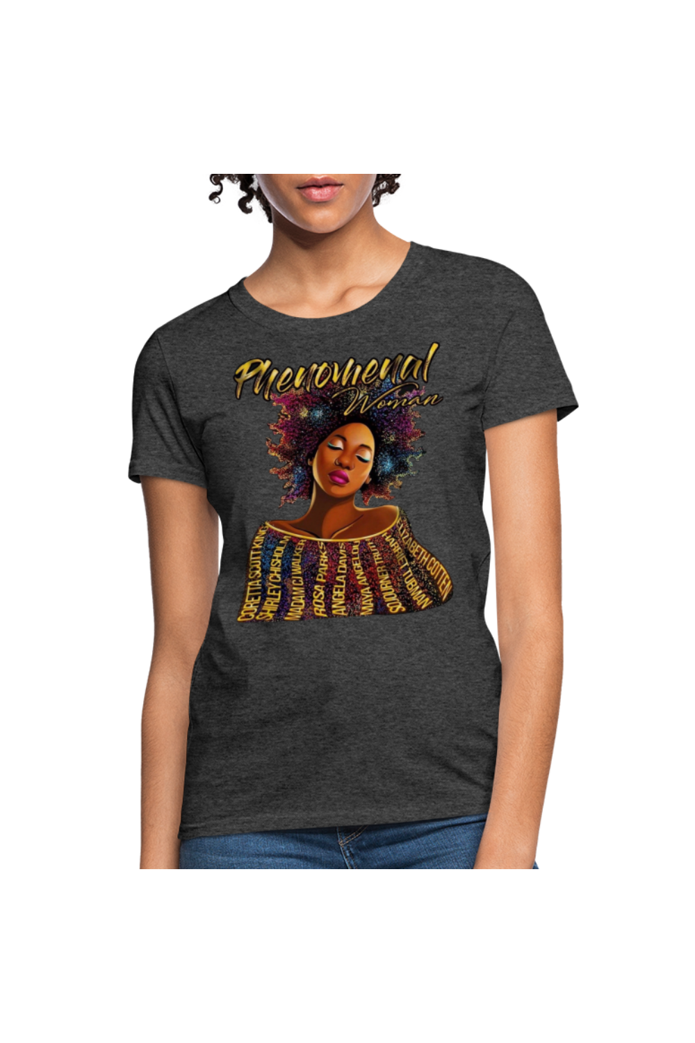 African American Women's Phenomenal Woman Short Sleeve T-Shirt - heather black