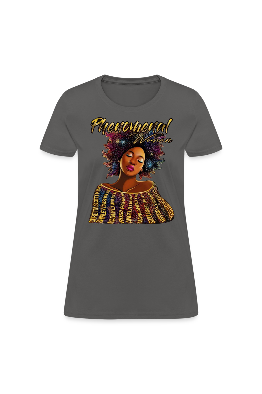 African American Women's Phenomenal Woman Short Sleeve T-Shirt - charcoal