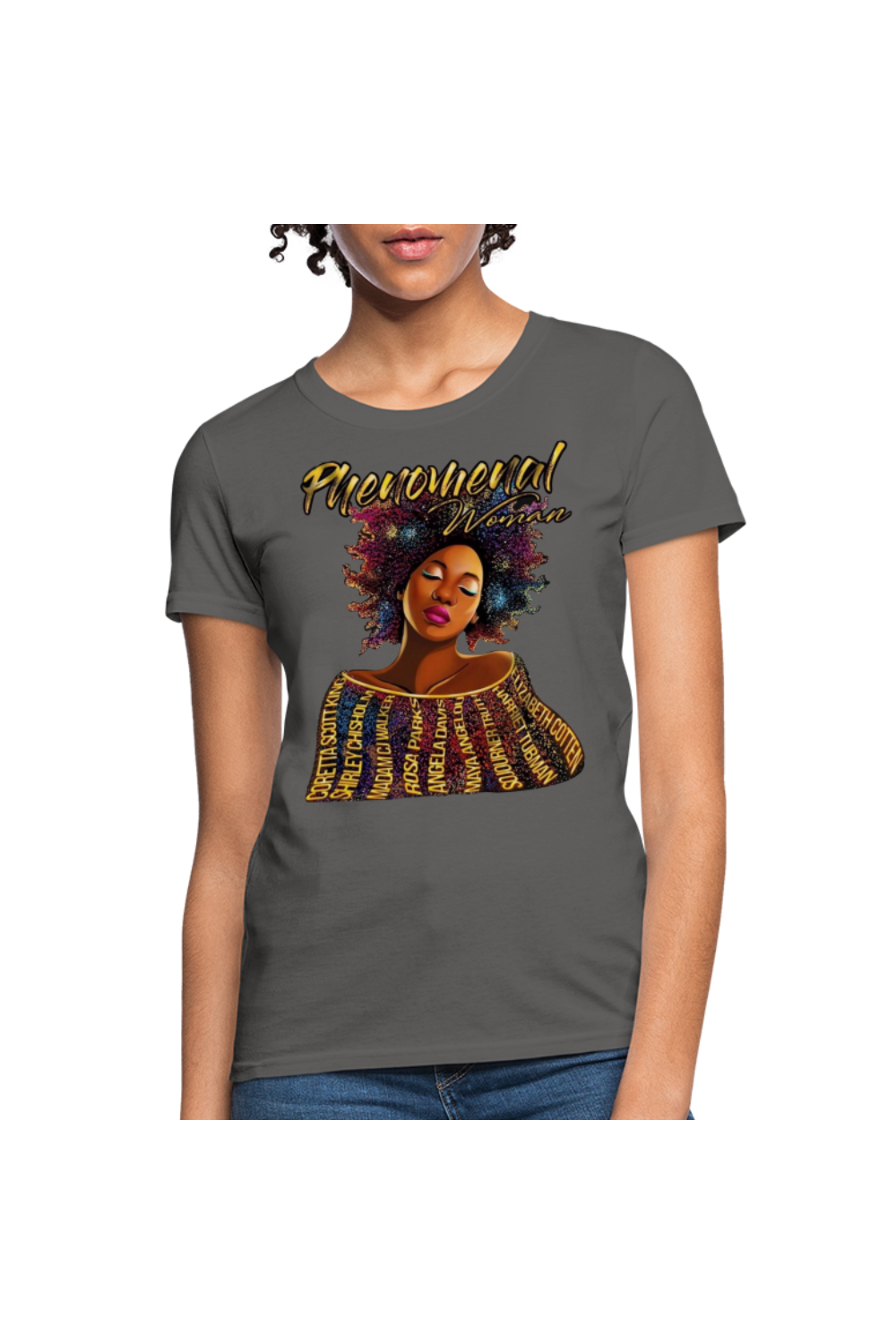 African American Women's Phenomenal Woman Short Sleeve T-Shirt - charcoal