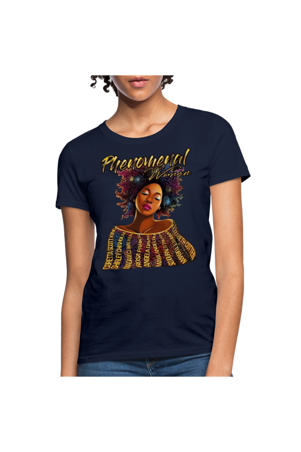 African American Women's Phenomenal Woman Short Sleeve T-Shirt - navy