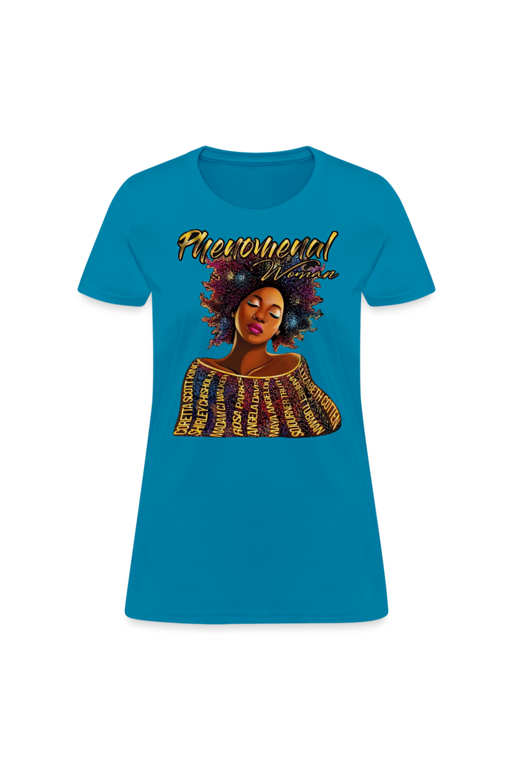 African American Women's Phenomenal Woman Short Sleeve T-Shirt - turquoise