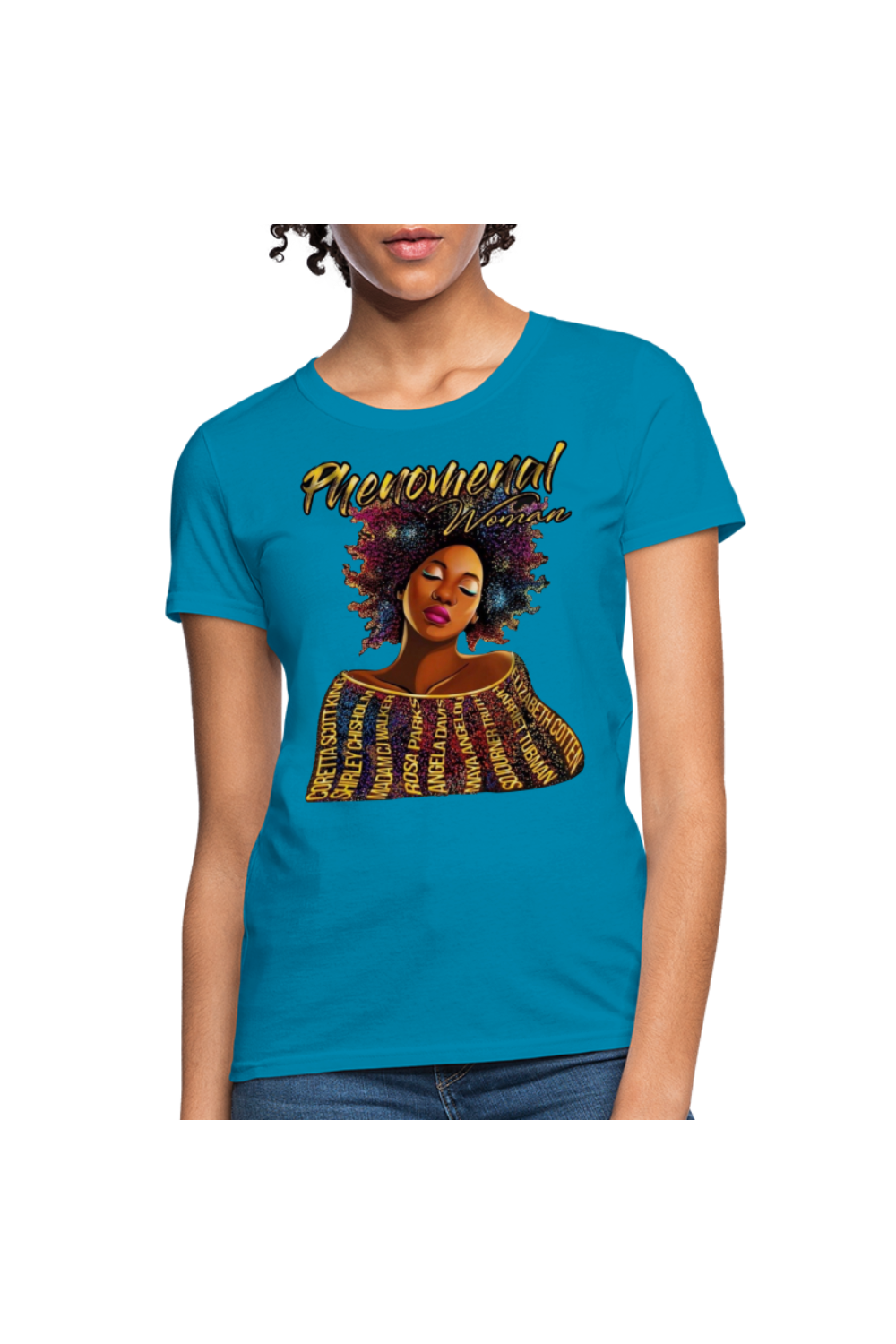 African American Women's Phenomenal Woman Short Sleeve T-Shirt - turquoise