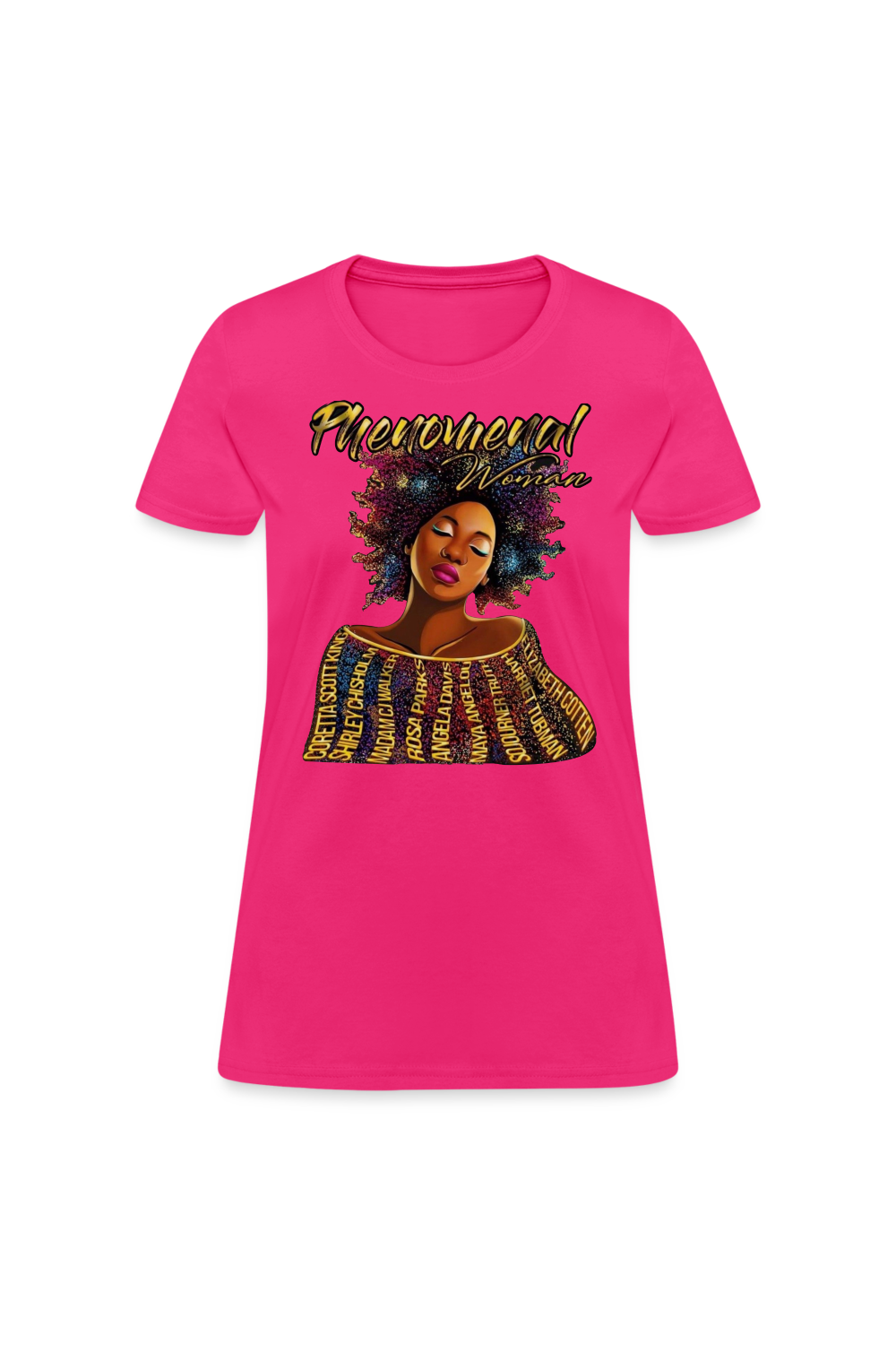 African American Women's Phenomenal Woman Short Sleeve T-Shirt - fuchsia