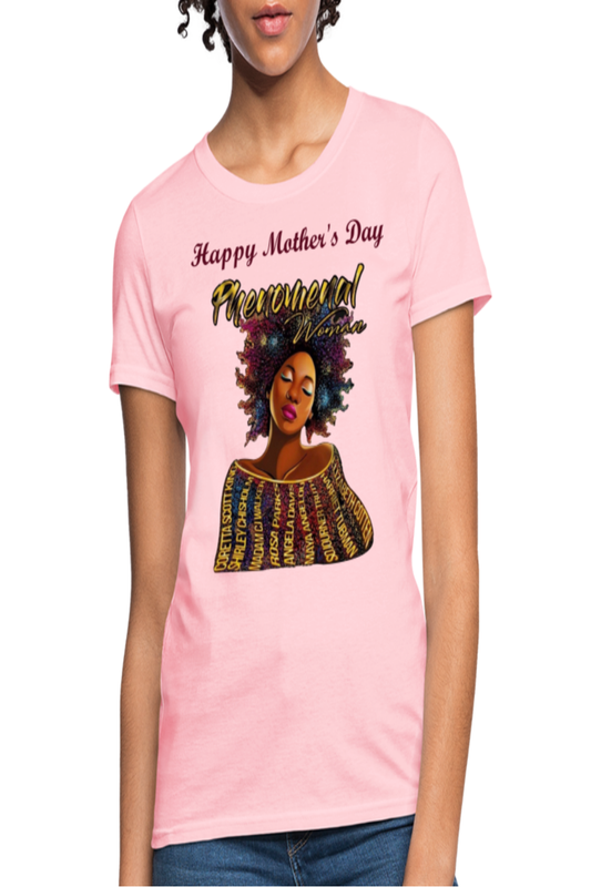 African American Women's Happy Mother's Day Phenomenal Woman Pink Short Sleeve T-Shirt - pink - NicholesGifts.online