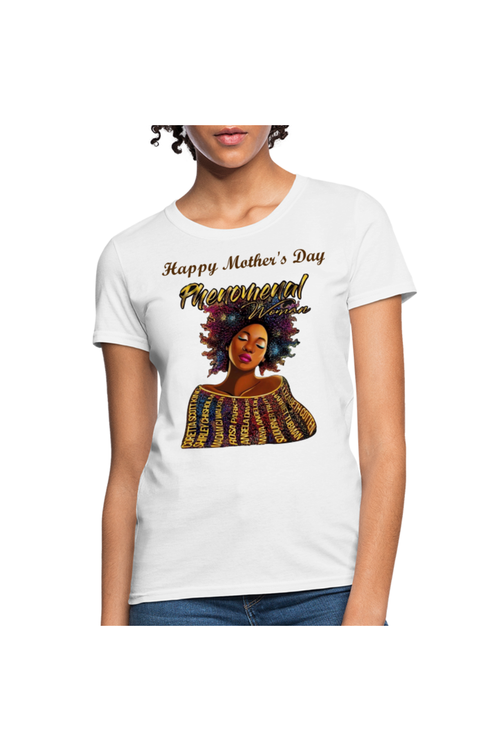 African American Women's Happy Mother's Day Woman Short Sleeve T-Shirt - white