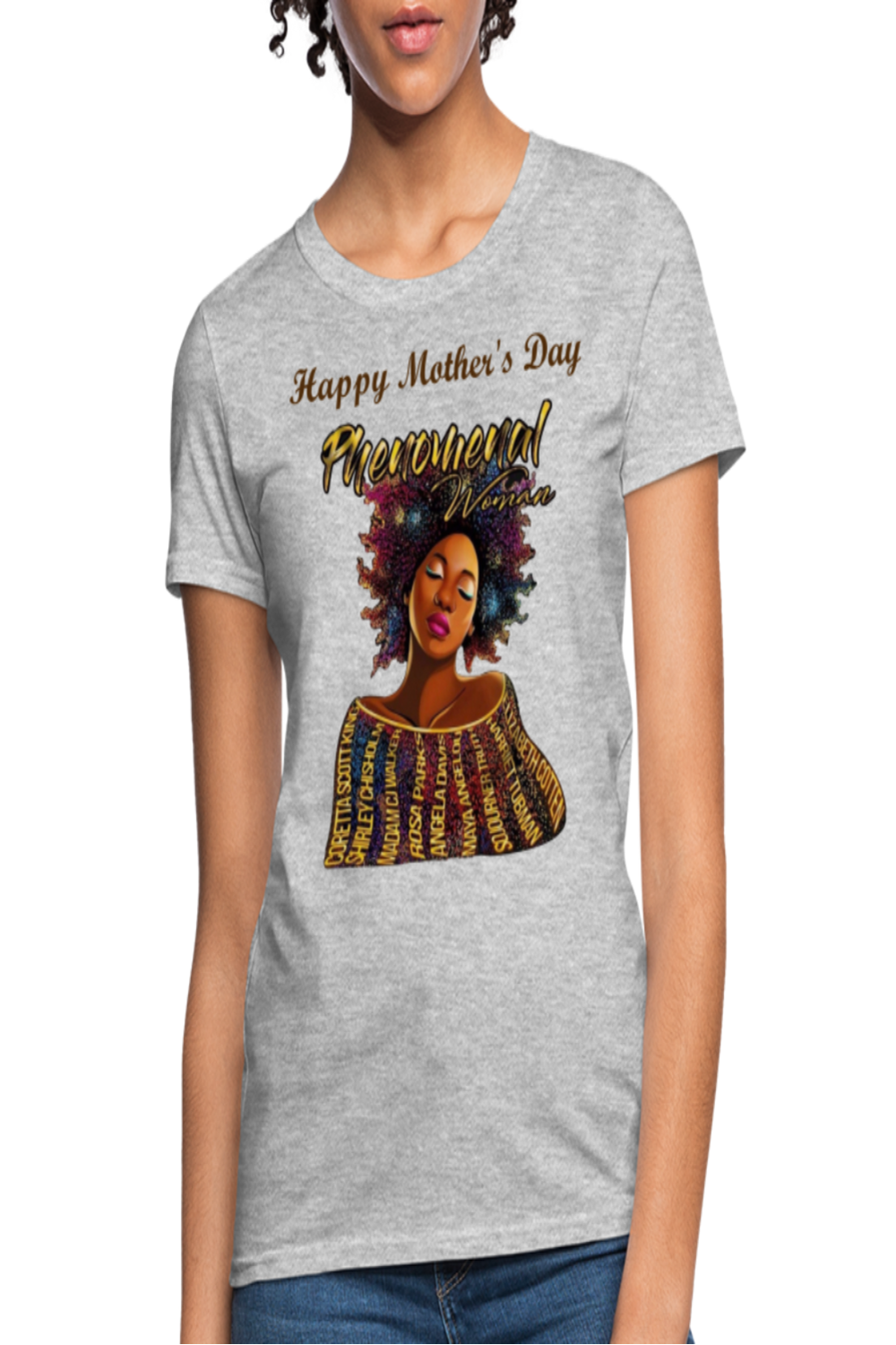 African American Women's Happy Mother's Day Woman Short Sleeve T-Shirt - heather gray - NicholesGifts.online